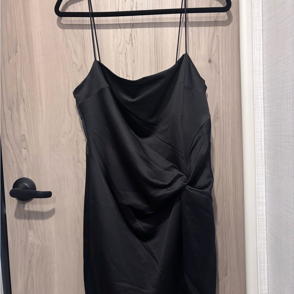 Topshop Black Satin Slip Dress with Twist Detail